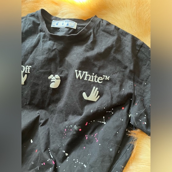 - Off-White Cotton Logo paint splatter Tshirt Sz Medium - Picture 2 of 8